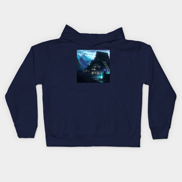 Machu Picchu in a Cyberpunk Future Kids Hoodie by Star Scrunch